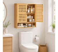 HOMCOM Wall Mounted Bathroom Cabinet with 2 Louvered Doors, Open Shelf