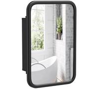 HOMCOM Wall-Mounted Bathroom Mirror Cabinet, Metal Medicine Cabinet with Tempered Mirror, 3 Storage Shelves, 180° Opening Door for Bathroom or Hallway, Black