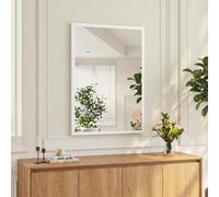 HOMCOM Wall-Mounted Bathroom Mirror, Decorative Rectangular, White