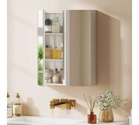Homcom Wall Mounted Bathroom Mirror Storage Cabinet W/ Door Adjustable Shelf In White White W600mm x H750mm