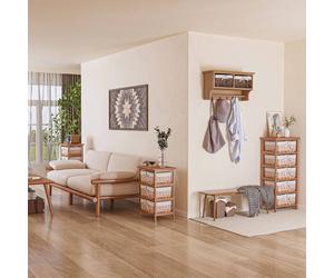 Homcom Wall Mounted Coat Hook Storage Unit Baskets Organiser Shelf Holder In Brown Brown