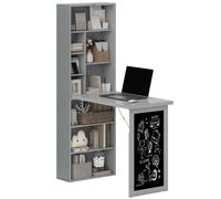 HOMCOM Wall Mounted Computer Desk, Folding Study Table with Board and Bookshelf, Multifunctional Floating Writing Desk for Home Office Grey