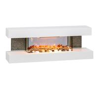 HOMCOM Wall Mounted Electric Fire, Freestanding Glass Electric Fire Suite w/ Mantel, Adjustable LED Flame Effect, 120cm, 2000W, White Aosom UK