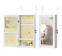 HOMCOM Wall-Mounted Jewelry Cabinet with Mirror, Lock and Multiple Compartments - Hang Over Door or Wall for Earrings, Necklaces, Rings, Bracelets - White with Cream Velvet Lining