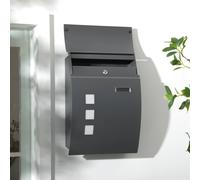 Homcom Wall Mounted Letter Box Mailbox With 2 Keys Nameplate Anthracite Grey Grey One Size