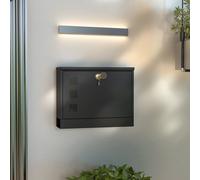 HOMCOM Wall Mounted Letter Box, Weatherproof Post Box for Outside, Modern Mailbox with 2 Keys and Viewing Windows, Easy to Install, 36.5x11.5x29cm, Black
