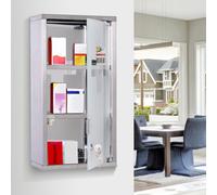 Homcom Wall Mounted Medicine Cabinet First Aid Box Glass Door Lockable 3 Shelves