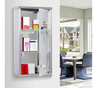 HOMCOM Wall Mounted First Aid Medicine Cabinet With Lockable Glass Door, Silver