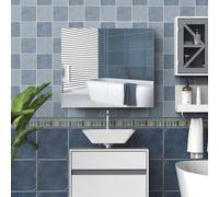 HOMCOM Wall-Mounted Mirror Cabinet – Double Door, Adjustable Shelf – 60 x 15 x 75 cm – White