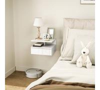 HOMCOM Wall Mounted Nightstand, Floating Bedside Table, High Gloss White HOMCOM White
