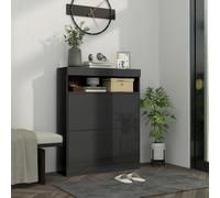 HOMCOM Wall Mounted or Freestanding Shoe Cabinet with 2 Flip Drawers, Black - High Gloss Black