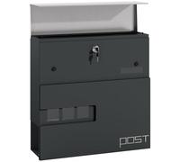 HOMCOM Wall Mounted Post Box with Viewing Window 2 Lock Charcoal Grey