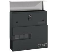 Homcom Wall Mounted Post Box, Weatherproof Letterbox With Lock, Grey In Dark Grey Dark Grey