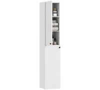 HOMCOM Wall Mounted Slim Bathroom Storage Cabinet with 6-Tier Shelf White, White