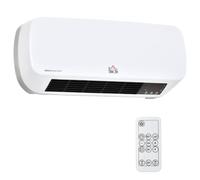 HOMCOM Wall Mounted Space Heater, 2000W Ceramic Heater, White | 3 Heat Settings, Adjustable Thermostat, Remote Control, Overheat Protection, Home Office Bedroom