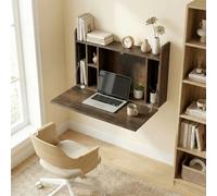 Portland Single Shelf Dark Brown Wall Mounted Table with Hidden Storage Compartments - Size: 51 x 20 x 77cm - Wilko