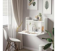 HOMCOM Wall Mounted Table With Space Saving Storage Compartments For Home Office, White