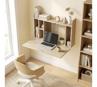Portland Single Shelf Oak Wall Mounted Table with Hidden Storage Compartments - Size: 51 x 20 x 77cm - Wilko