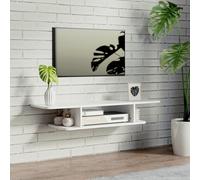 HOMCOM Wall Mounted Tv Stand Entertainment Unit With Storage Shelf - White, White