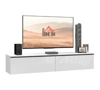 HOMCOM Wall Mounted TV Stand Unit with Storage and High Gloss Effect, White, White