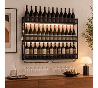 HOMCOM Wall-Mounted Wine Rack with LED Lights, Glass Holders, Black