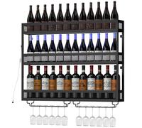HOMCOM Wall-Mounted Wine Rack with LED Lights, Glass Holders, Black