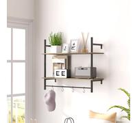 HOMCOM Wall Shelf Unit with 4 Hooks for Living Room, Entryway - Grey - 80L x 24W x 65Hcm