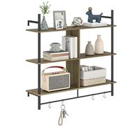 Wall Shelf Unit with 4 Hooks for Living Room HOMCOM Grey One Size