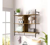 Homcom Wall Shelf Unit With 4 Hooks For Living Room Rustic Brown