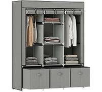 HOMCOM Portable Wardrobe w/ 5 Shelves 3 Fabric Drawers and 2 Hanging Rails - Light Grey