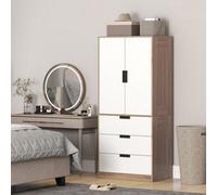 Homcom Wardrobe Closet With 2 Doors 3 Drawer And Clothes Hanging Rail, Brown