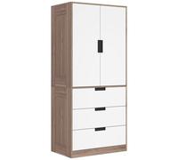 Homcom Wardrobe Closet With 2 Doors 3 Drawer And Clothes Hanging Rail, Brown Brown