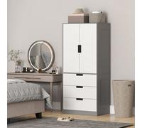 Homcom 2 Door Wardrobe Modern Wardrobe With 3 Drawer And Hanging Rod, Grey