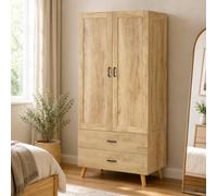 Homcom Wardrobe With 2 Drawers Hanging Rail, 180 Cm Storage Closet, Natural