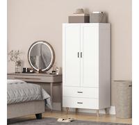 HOMCOM Wardrobe with 2 Drawers Hanging Rail, 180 cm Storage Closet, White