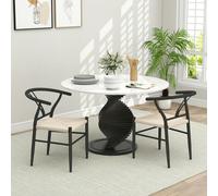 Homcom Weave Dining Chairs Set Of 2 With Y-Shaped Backrest Hemp Seat Black Black One Size