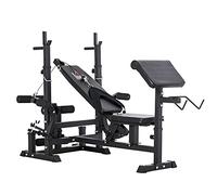 HOMCOM Weight Bench, 6 in 1 Adjustable Bench Press with Leg Extension, Barbell Rack, Preacher Curl Pad, Resistance Band, Multi-Function Home Gym Equipment for Strength Training Weightlifting