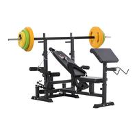 HOMCOM Weight Bench with Adjustable Barbell Rack, Leg Extension, Preacher Curl Pad and 20kg Barbell Set