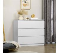 HOMCOM Chest of Drawers - 3 Drawer Storage Cabinet Unit for Bedroom - White | TJ Hughes