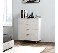 HOMCOM White 4-Drawer Chest with Gold Handles, Anti-Tip Straps, 90H x 80W x 40D cm - 831-899V00WT