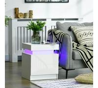 HOMCOM White Bedside Cabinets with LED Light, High Gloss Front Nightstand with 2 Drawers, for Living Room, Bedroom