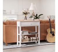 HOMCOM 80X75cm Console Table With Drawer 2 Shelves Worktop Handle Retro White, White