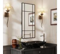 HOMCOM Rectangle Wall Mirror 110 x 50cm Window Style Vanity Mirror Black | Metal Frame, Vertical or Horizontal Hanging, Living Room, Bedroom, Entryway