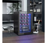 Homcom Freestanding Wine Cooler Fridge with Glass Door, 20 Bottle, LED Light, Black