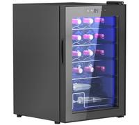 Homcom Wine Cooler Fridge With Glass Door, 20 Bottle, Led Light In Black Black