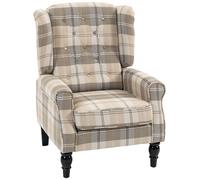 HOMCOM Wingback Accent Chair, Linen-Look Fabric Armchair with Thick Spring Cushion, High Back, Khaki Plaid