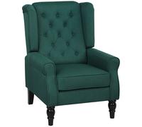 HOMCOM Wingback Accent Chair, Retro Upholstered Button Tufted Occasional Chair for Living Room and Bedroom, Dark Green