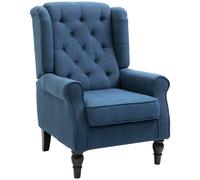 HOMCOM Accent Armchair Home Furniture Retro Tufted Club Wood Fabric Blue, Blue