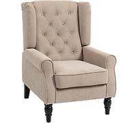 HOMCOM Wingback Accent Chair, Snow Flannel Armchair with Thick Spring Cushion, High Back, Solid Wood Legs, Retro Button Tufted Reading Chair for Living Room, Bedroom, Beige