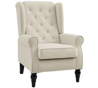 HOMCOM Wingback Accent Chair, Snow Flannel Armchair with Thick Spring Cushion, High Back, Solid Wood Legs, Retro Button Tufted Reading Chair for Livin